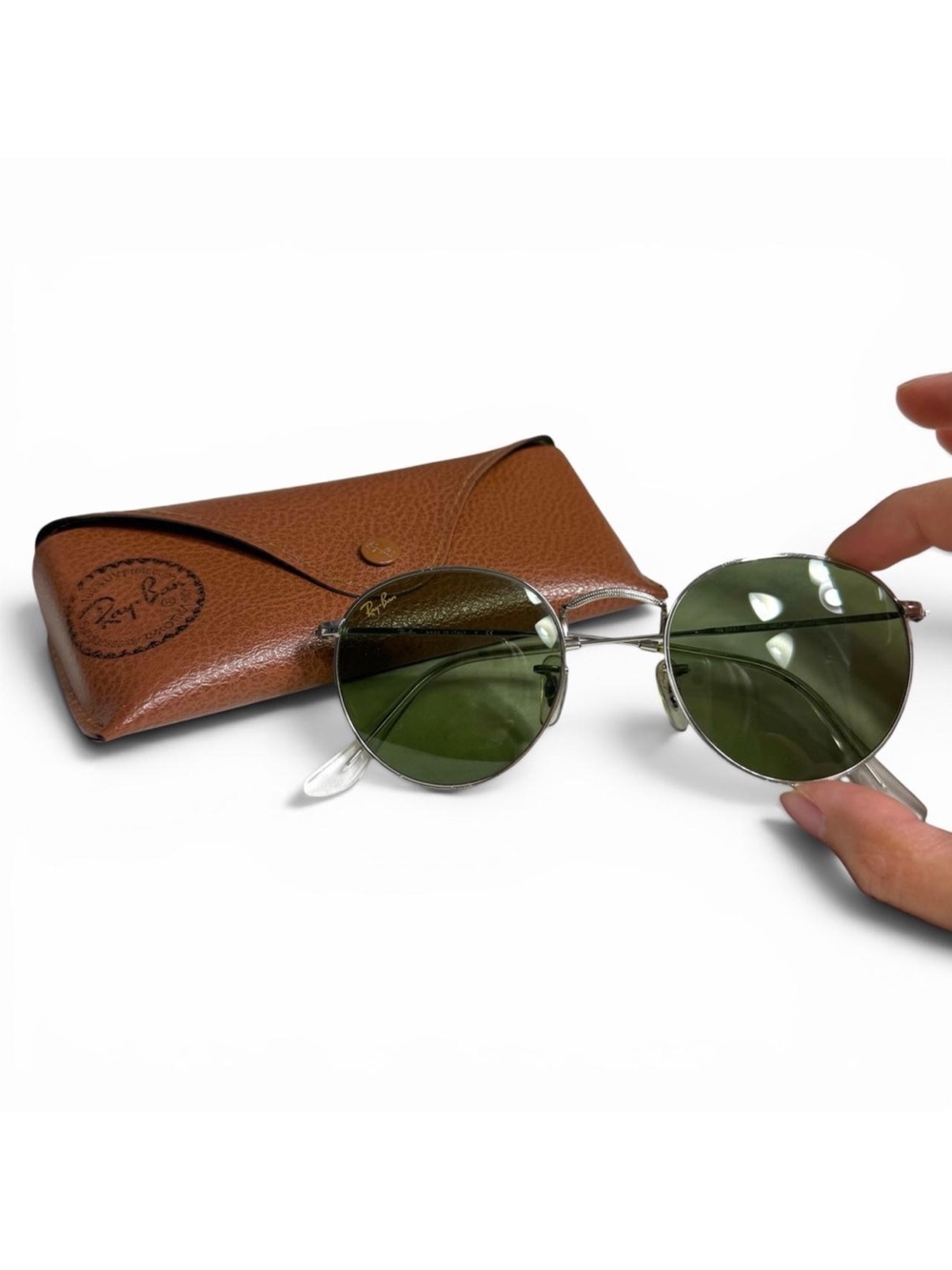 Ray-Ban Round Metal Sunglasses Silver + Gunmental Green Lenses